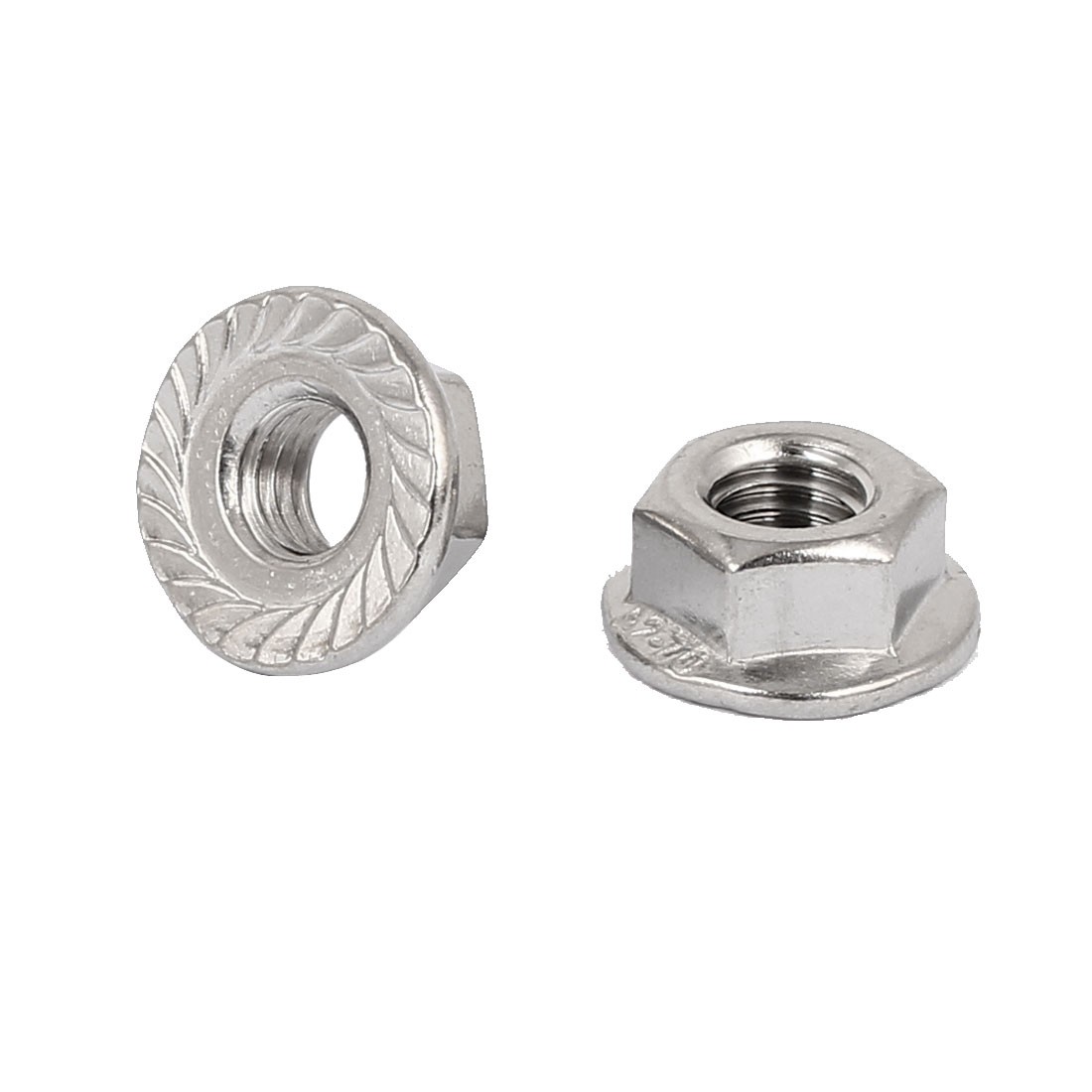 304 Stainless Steel Serrated Hex Flange Nuts Silver Tone M14 2pcs