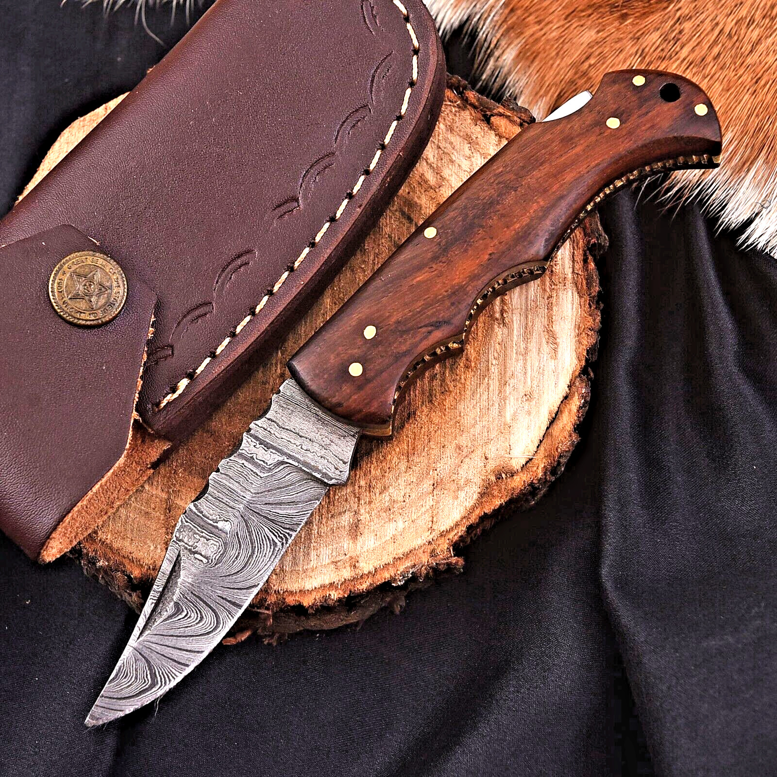 CUSTOM HANDMADE FORGED DAMASCUS STEEL FOLDING BLADE CAMPING POCKET KNIFE 1296