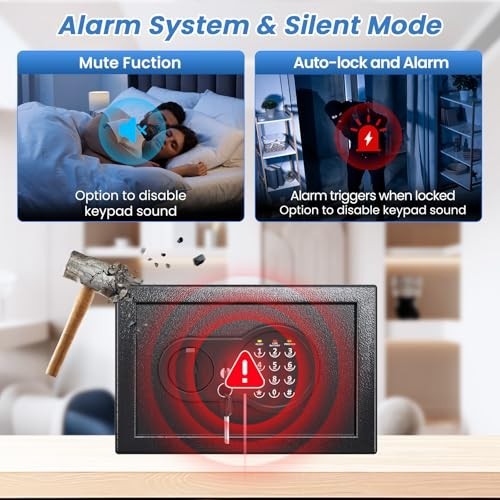 Fireproof Waterproof Safe Box with Keys & Passcode, Wall Mount, Smart Alert Syst