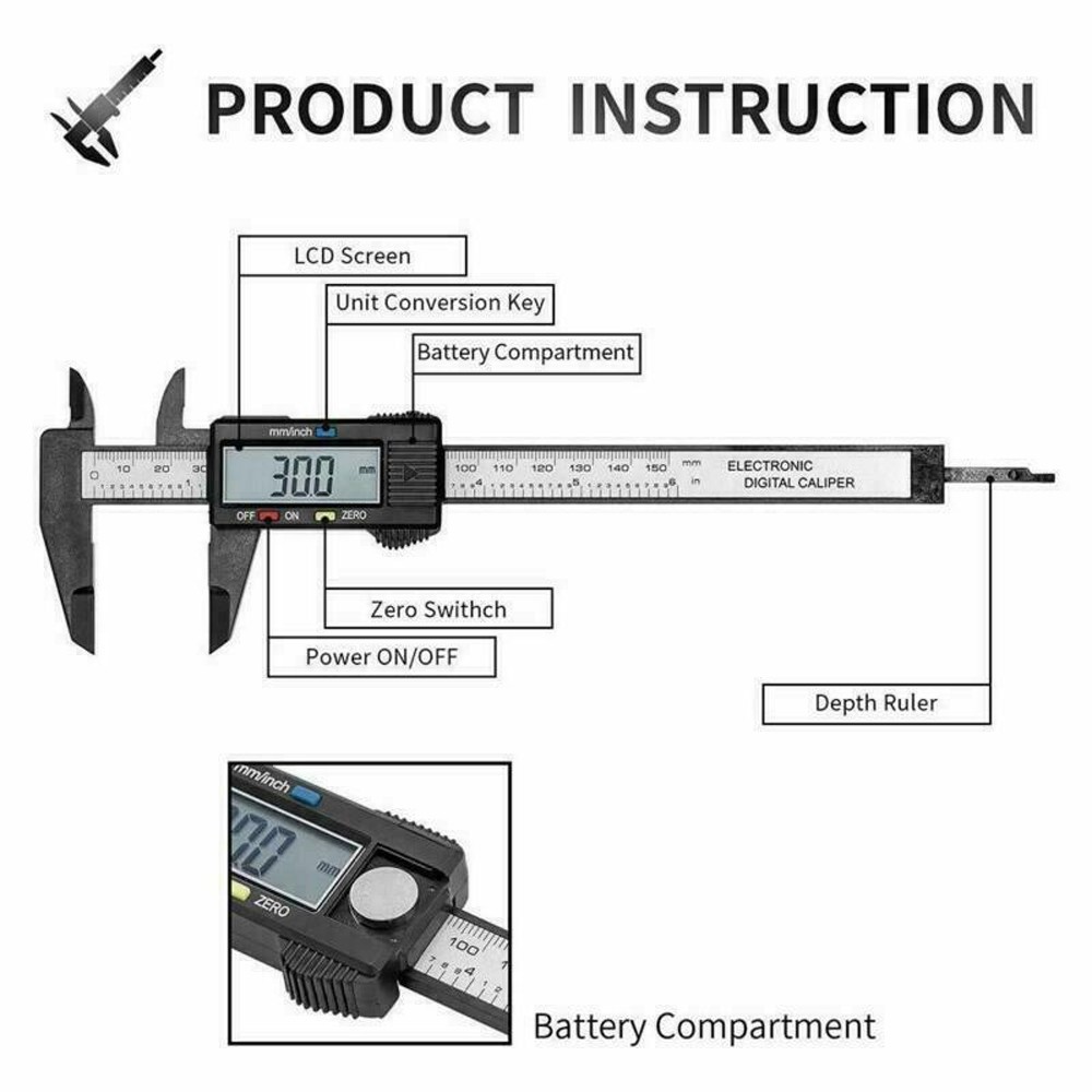 Plastic 150mm Digital Vernier Caliper Micrometer Measure Tool Gauge Ruler