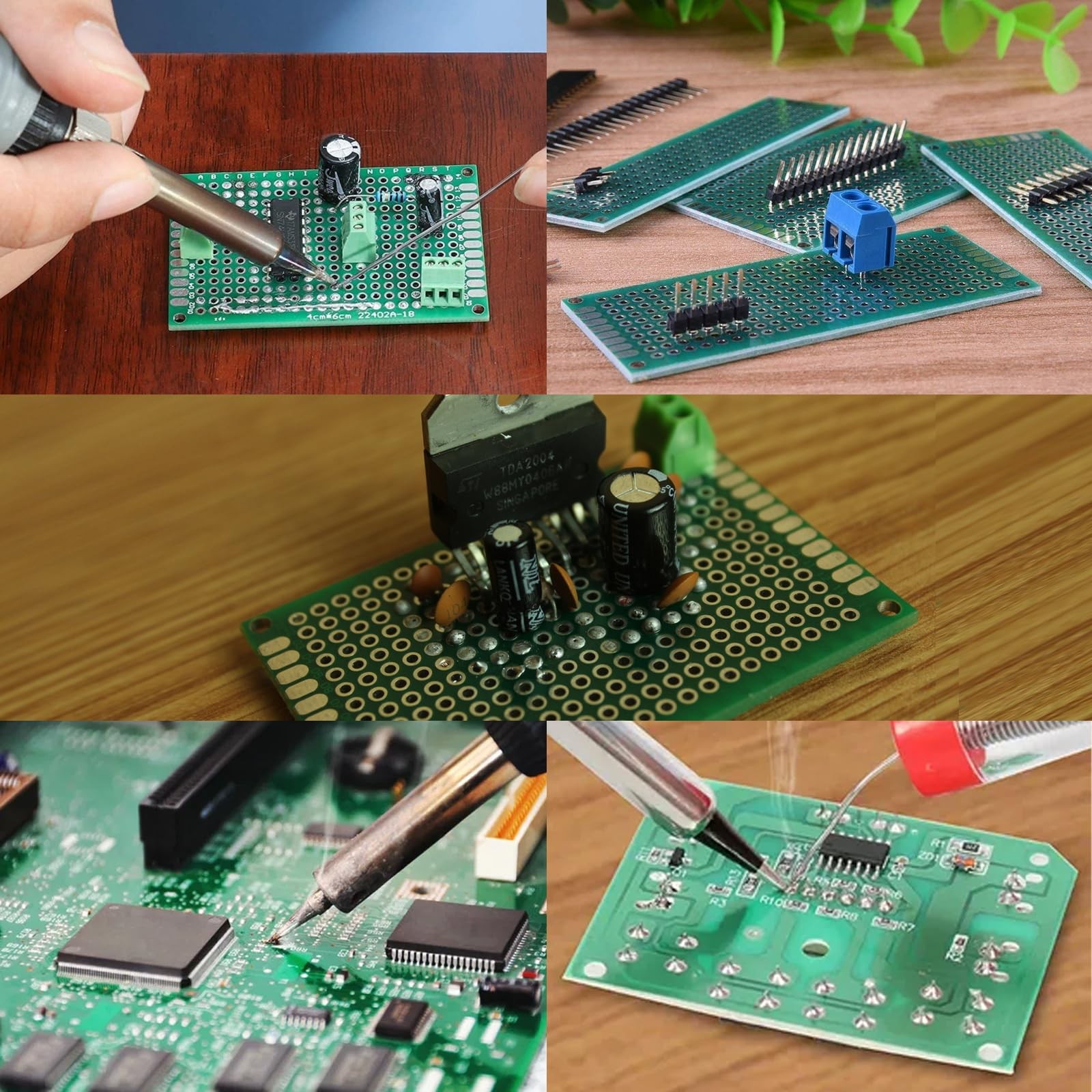 32 Pcs PCB Board, Green Circuit Board with 5 Sizes Compatible, Double Sided P...
