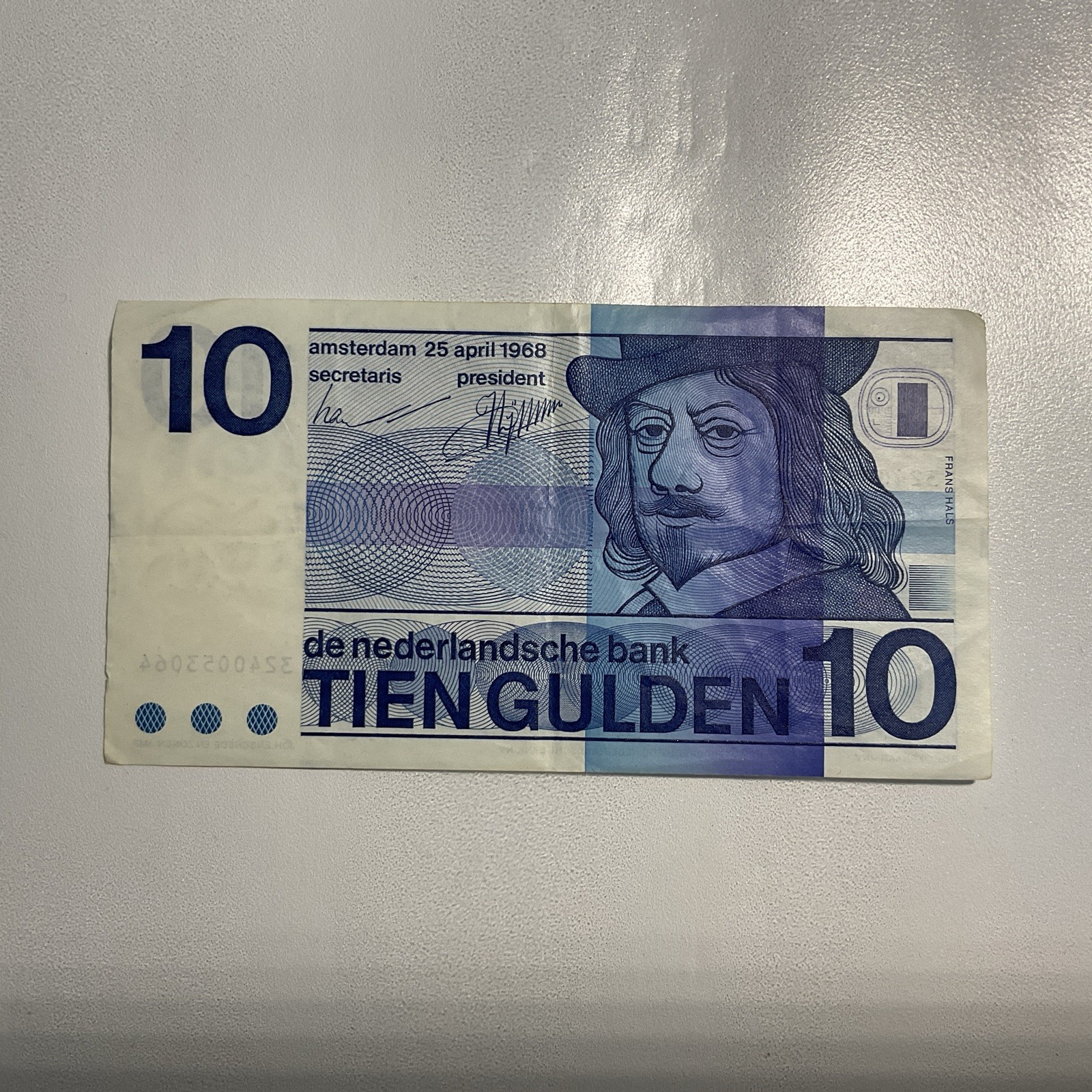 1968 De Nederlandsche Bank NETHERLANDS  10 Gulden Banknote