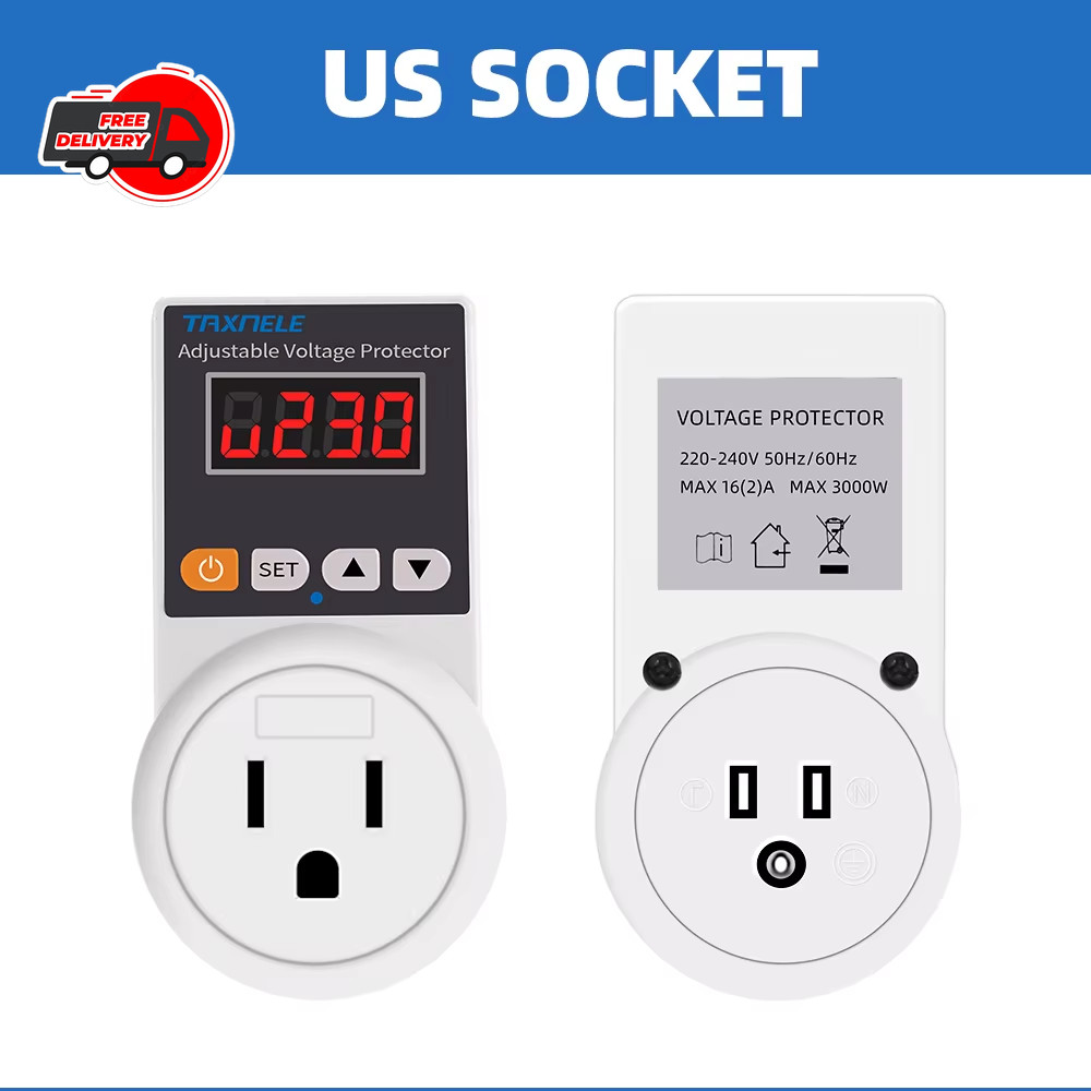 Automatic Voltage Protector Socket AC 220V 16A EU Plug Power Surge Protector ✨
