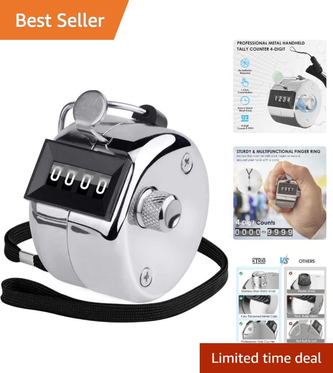 Stainless Steel Handheld Clicker with Easy-Read 4-Digit Display - Portable
