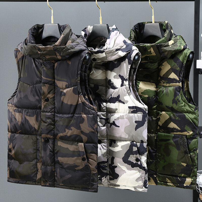 Men Warm Padded Vest Quilted Camouflage Winter Waistcoat Sleeveless Jacket Top