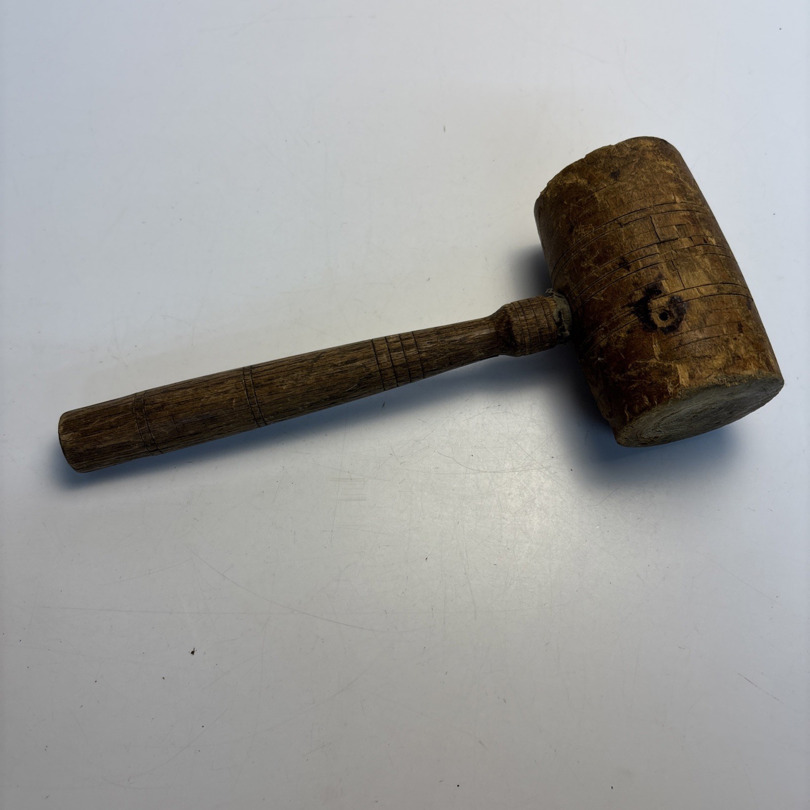 Vintage Wooden Mallet 12” Hand Turned Wood Hammer 4.5” Head