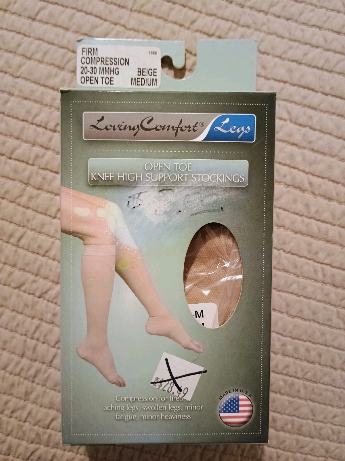 New Loving Comfort Beige Legs Medical Knee High Open Toe Firm Compression 20-30
