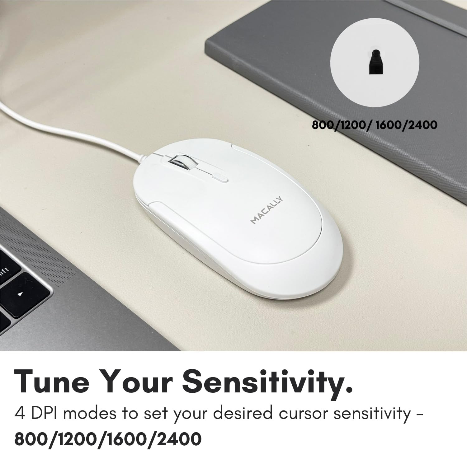 Macally Wired USB C Mouse for Mac and PC - Slim, Quiet, and Reliable - Type C Mo