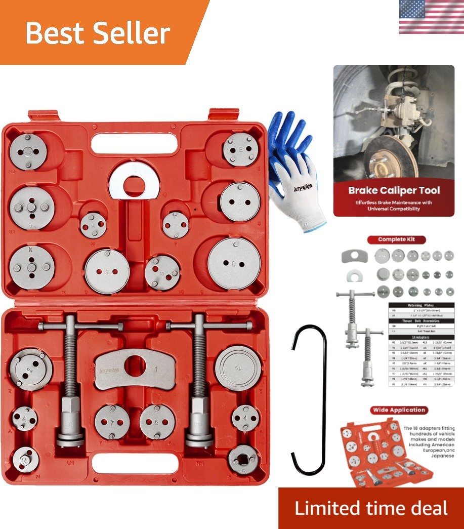 Robust Brake Caliper Compressor Kit with 24 Adapters - Easy Operation & Storage