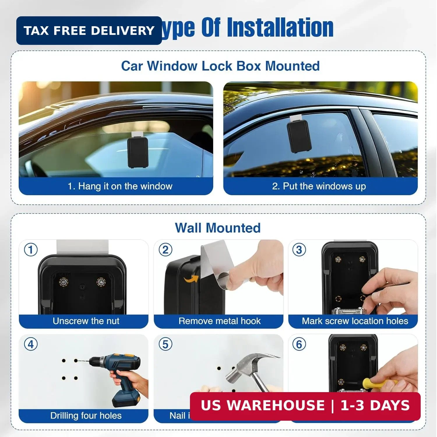 2026 Upgrade Car Key Lockbox, Window Mount box, Car Window Punch Button Lock Box