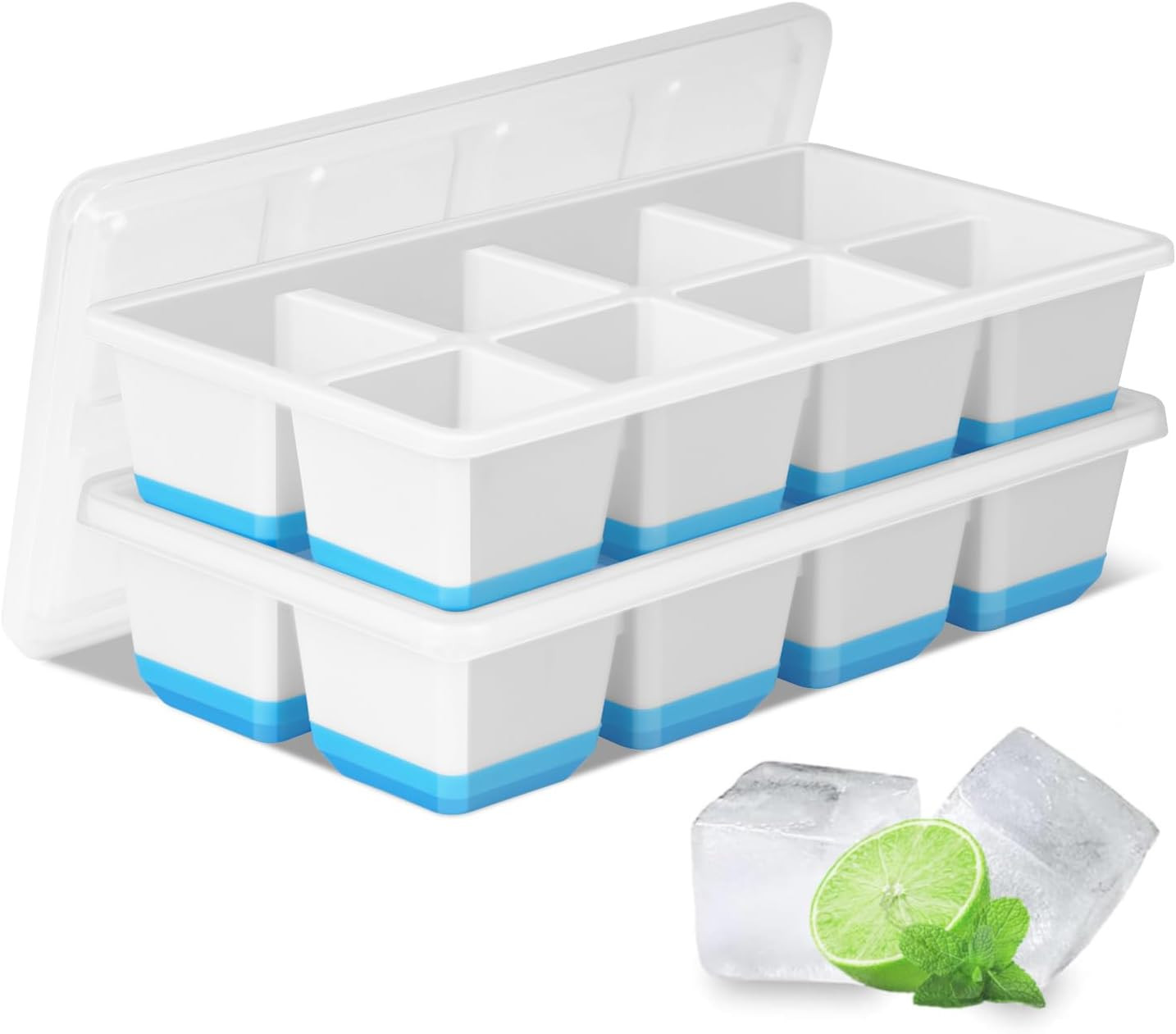 Large Ice Cube Trays 2 Pack, Silicone Easy-Release and Flexible Ice Cube Molds w
