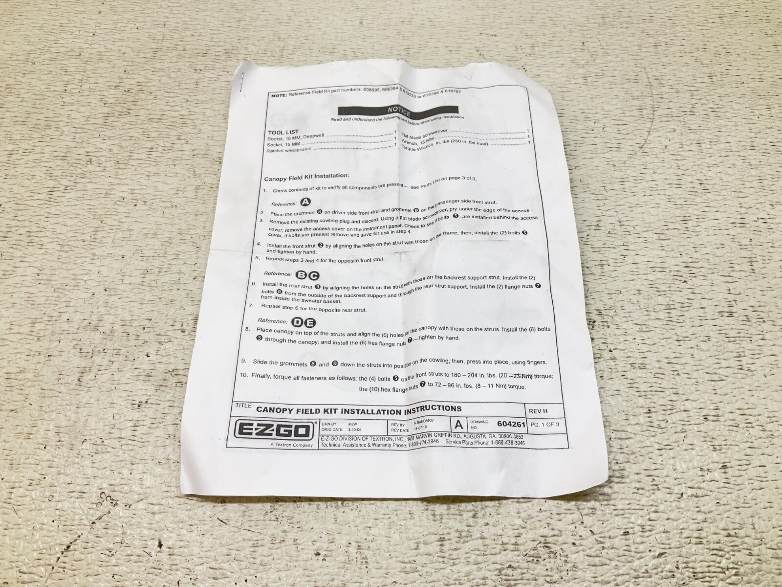 EZGO 610763 Hardware Kit New (TSC)