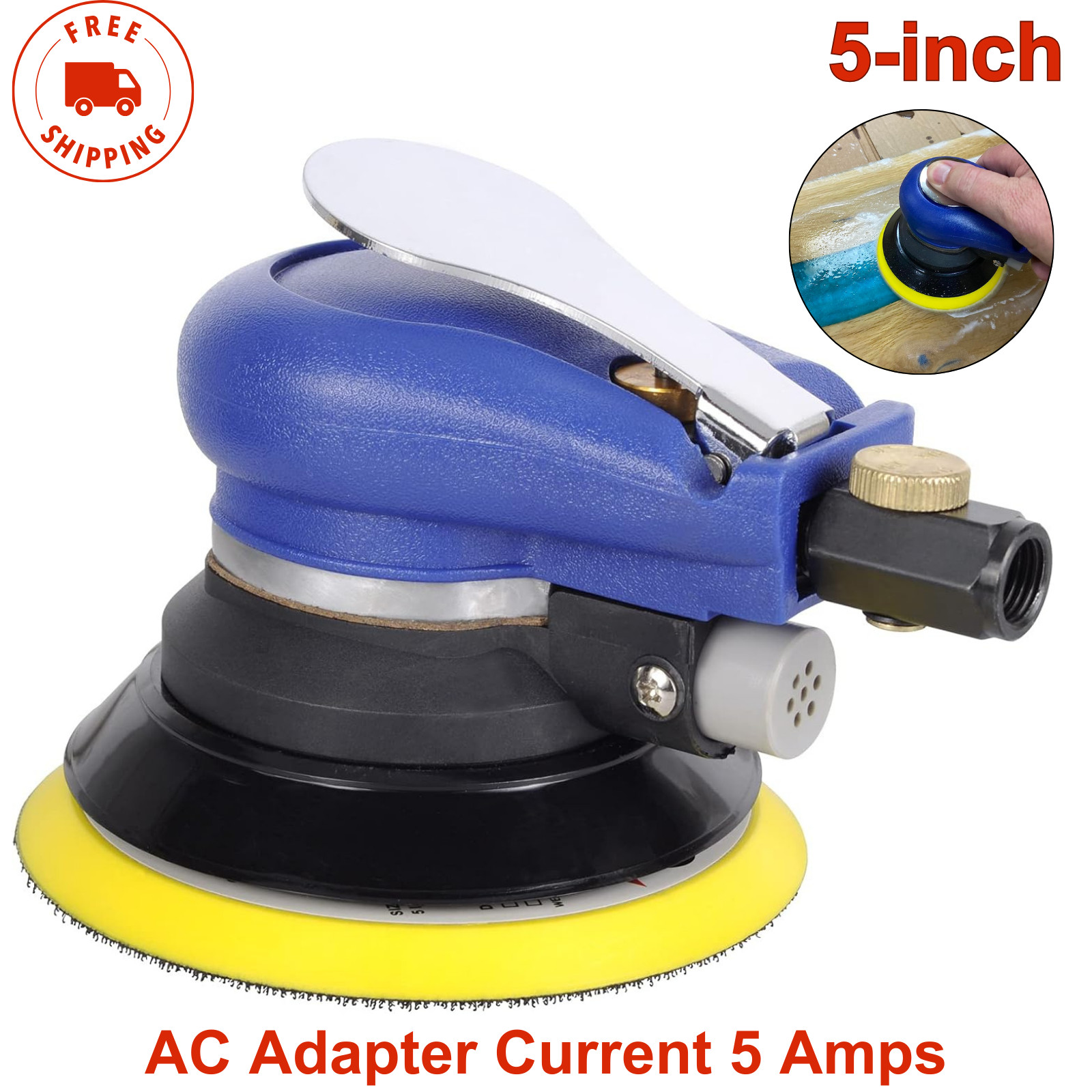 5 Inch Air Random Orbital Sander Auto Pneumatic Palm Sander Set 10000RPM Adjusta