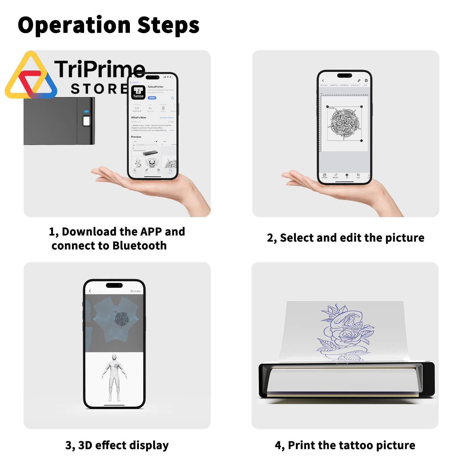 Wormhole Tattoo Stencil Printer, Wireless Bluetooth Printer with black