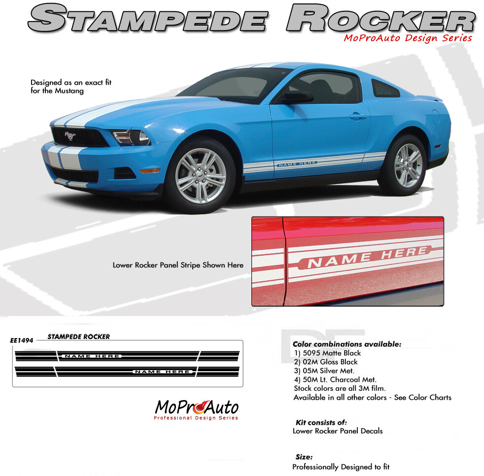 Lower Rocker Panel Stripes Factory Style Decal Graphics 2010-2014 Mustang Text