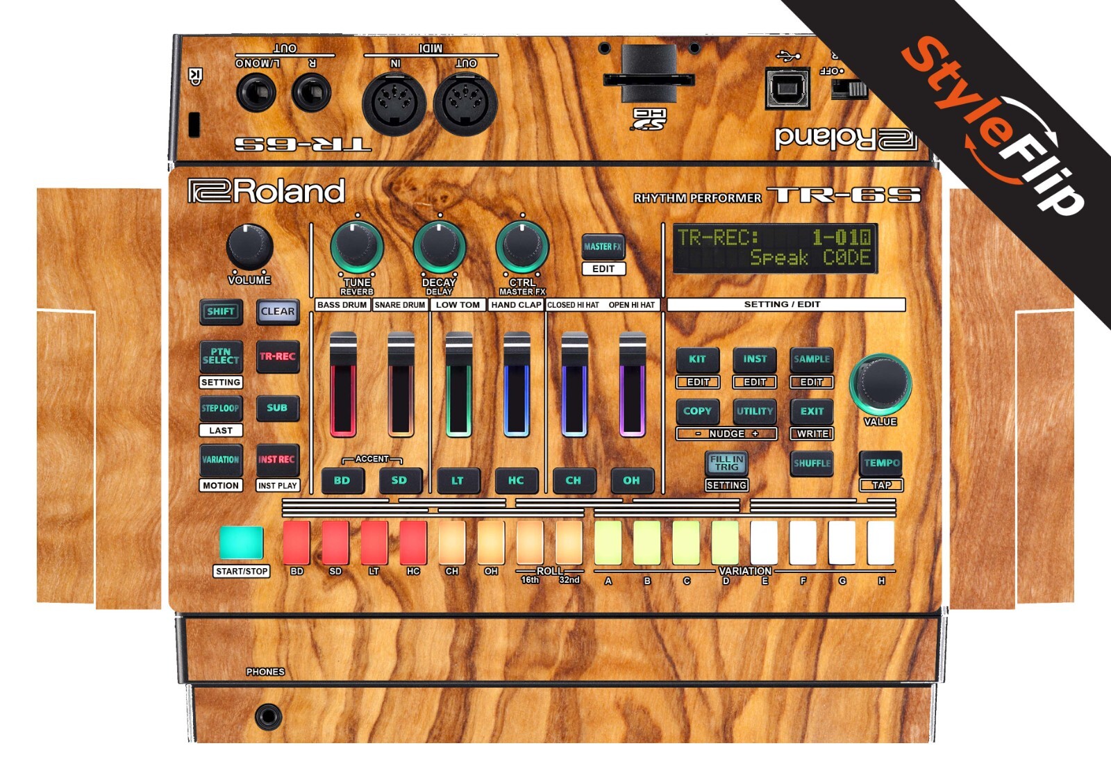 Roland TR-6S Skins | Wood 6 | Protective Decal | StyleFlip Skins
