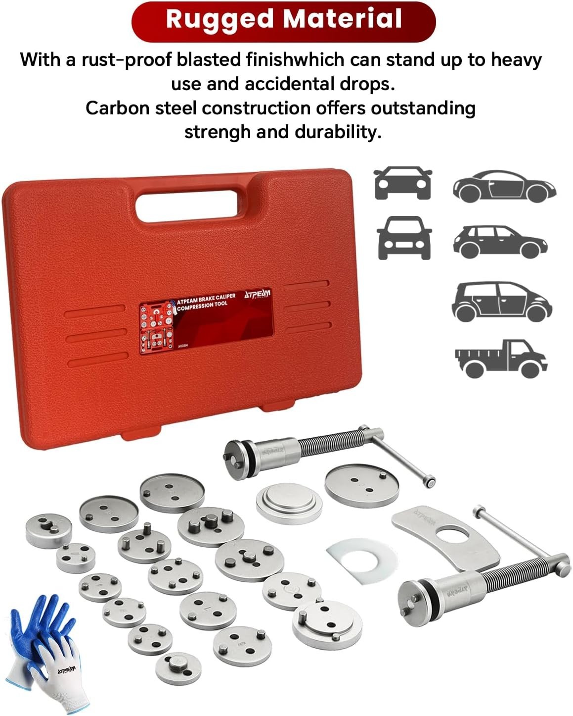 Robust Brake Caliper Compressor Kit with 24 Adapters - Easy Operation & Storage