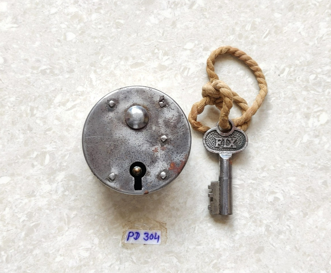 1930s Vintage Fix 4 Lever Padlock Iron Lock Original Key Germany Padlock PD304