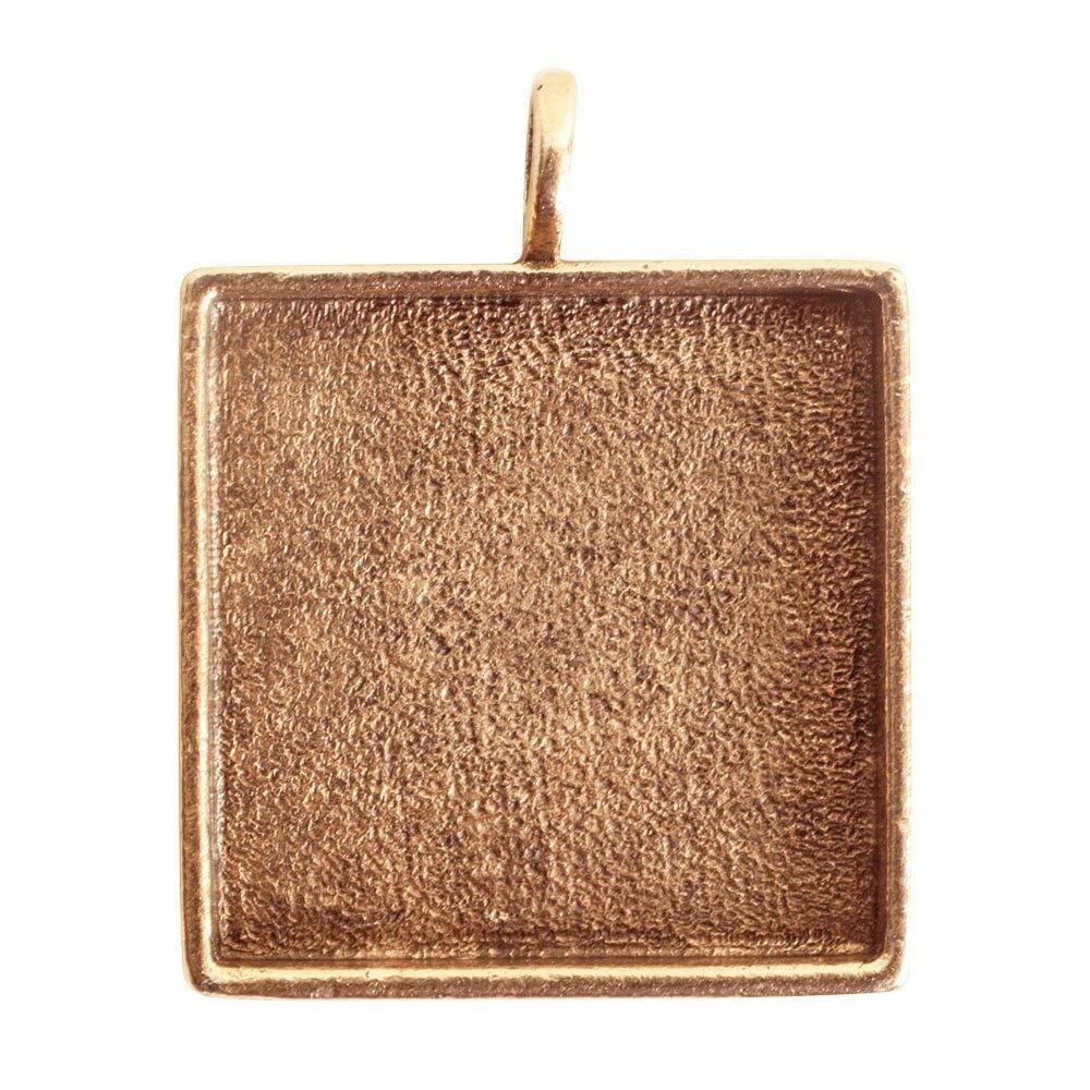 1 Antiqued Gold Plated Pewter Large Square Bezel Pendant