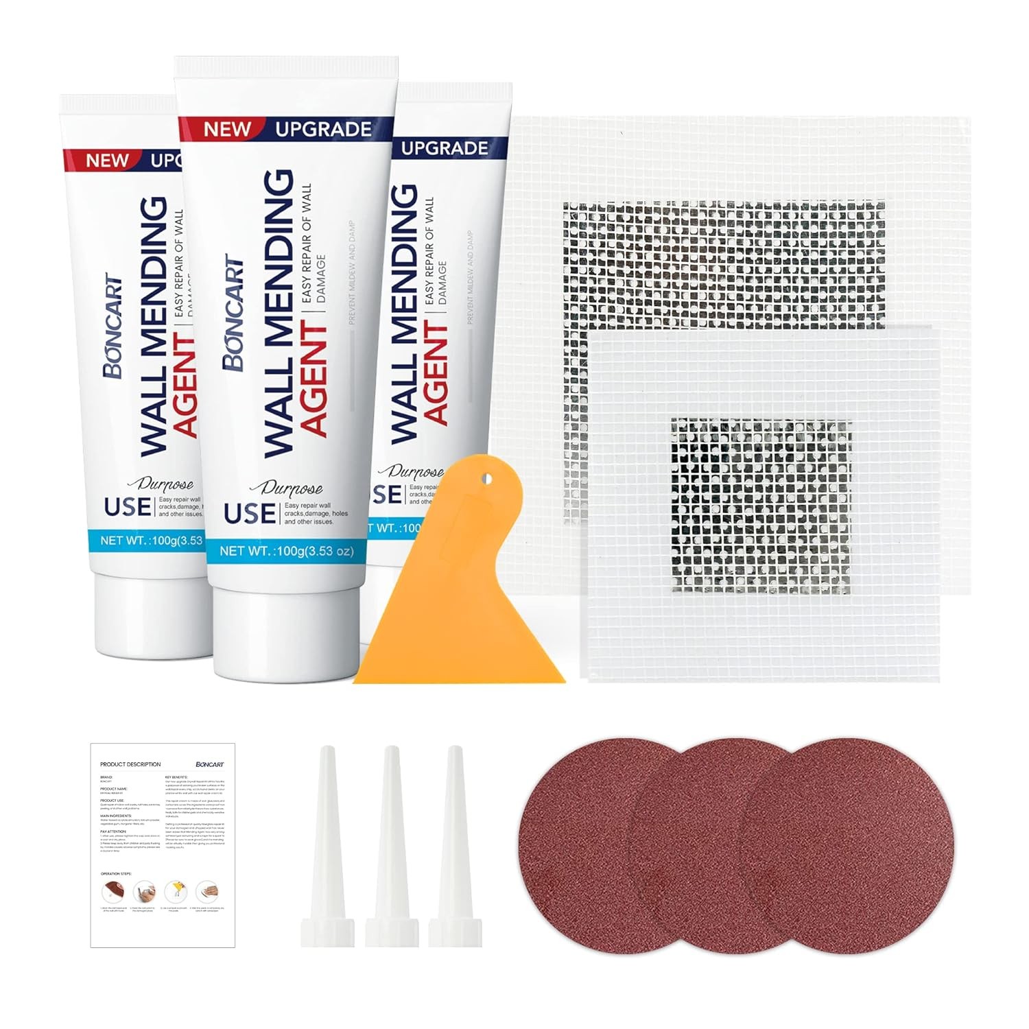 Plasterboard Repair Kit, Three-Piece Wall Repair Compound and Filler