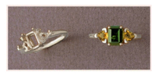7x5mm  Emerald Trillion Accented Solid Silver Ring Sz 7