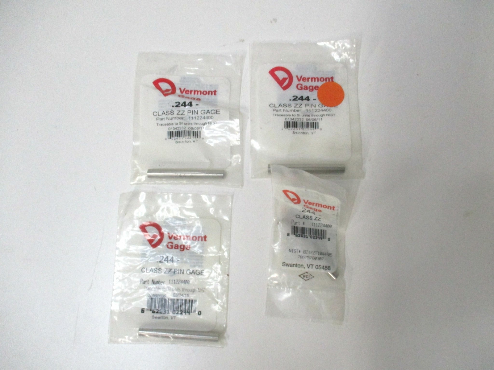 Vermont Gage (111224400) 0.244" Tolerance Class ZZ Steel No-Go Pin Gage - Qty 4