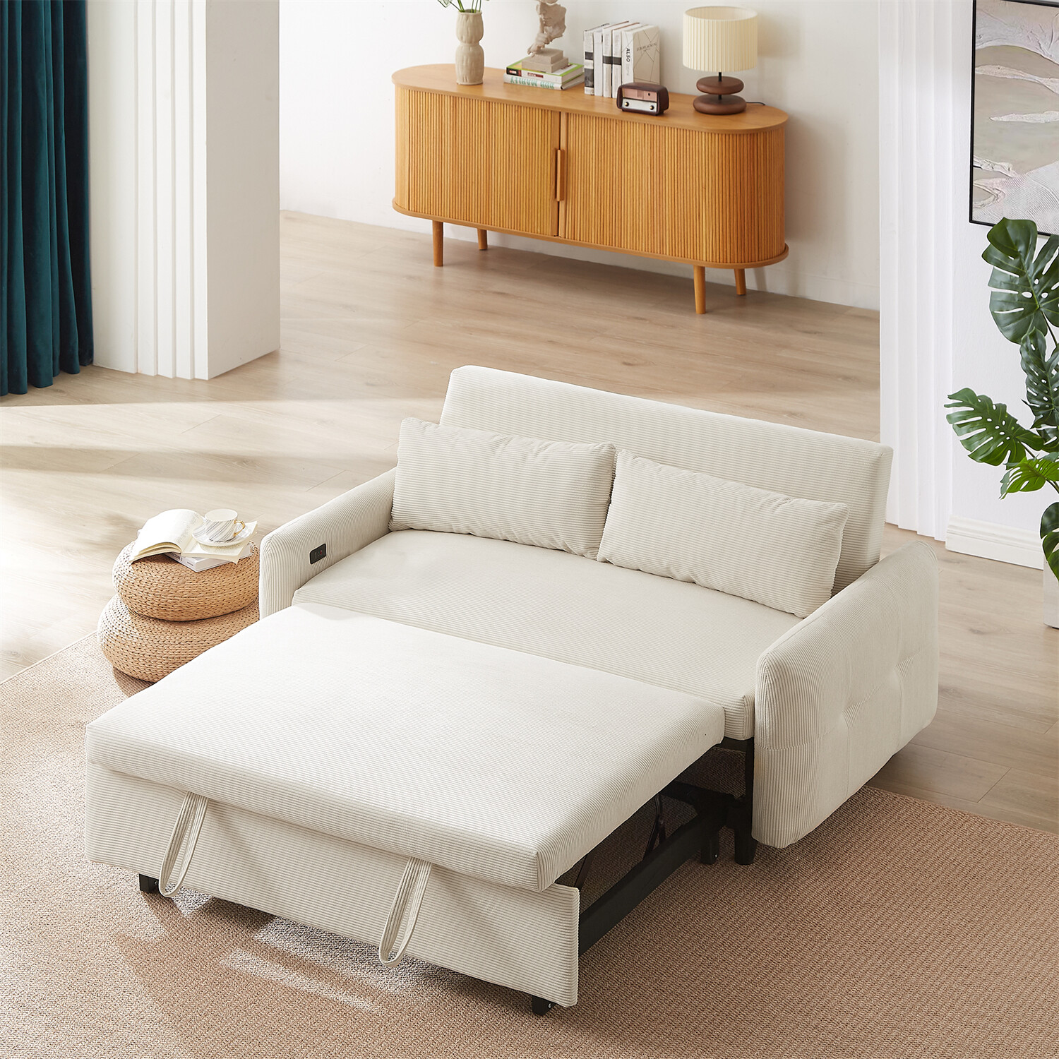 Convertible Sleeper Sofa Bed Loveseat Sofa Couch w/ Pull Out Bed & USB Ports