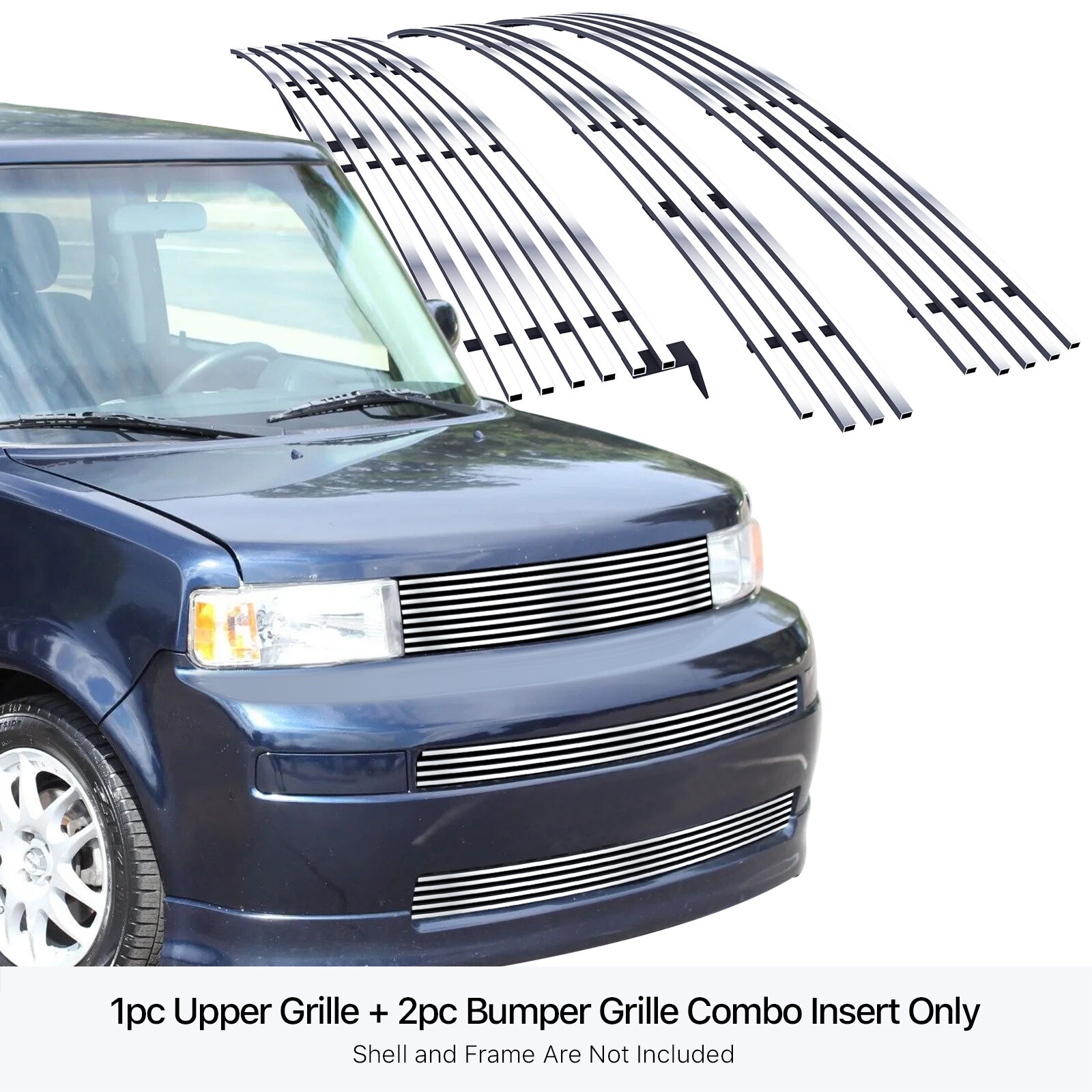 For 2003-2007 Scion XB Stainless Steel Chrome Billet Grille Insert Combo