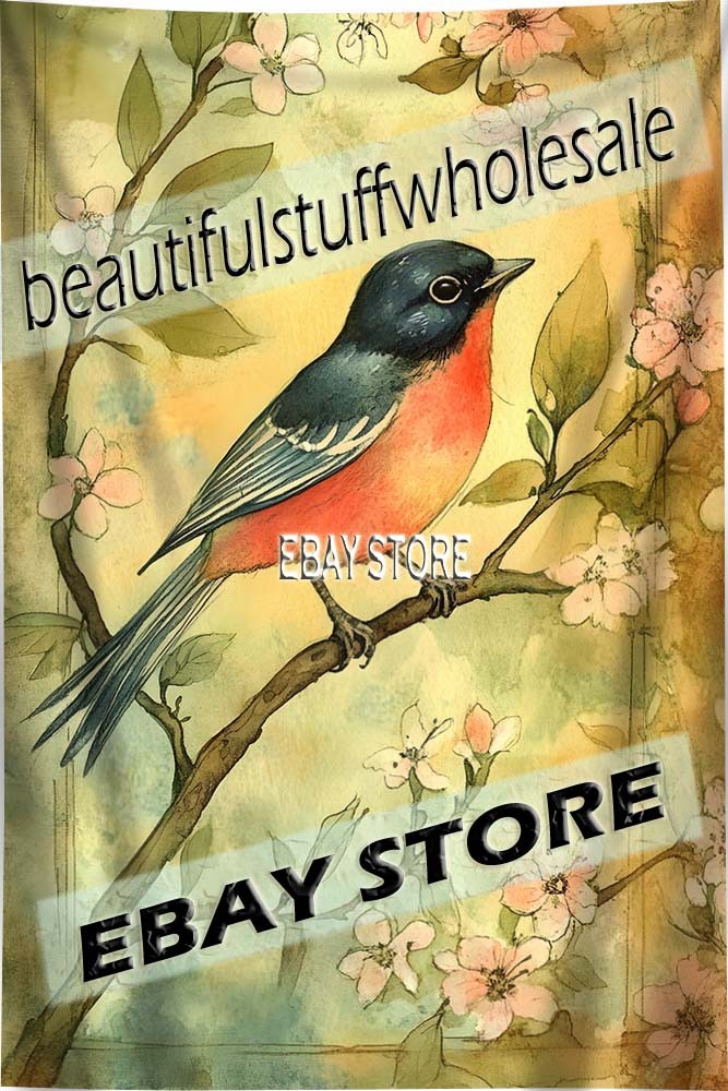 Spring Blossom Tapestry Robin spring light wall fabric poster 39X59 in