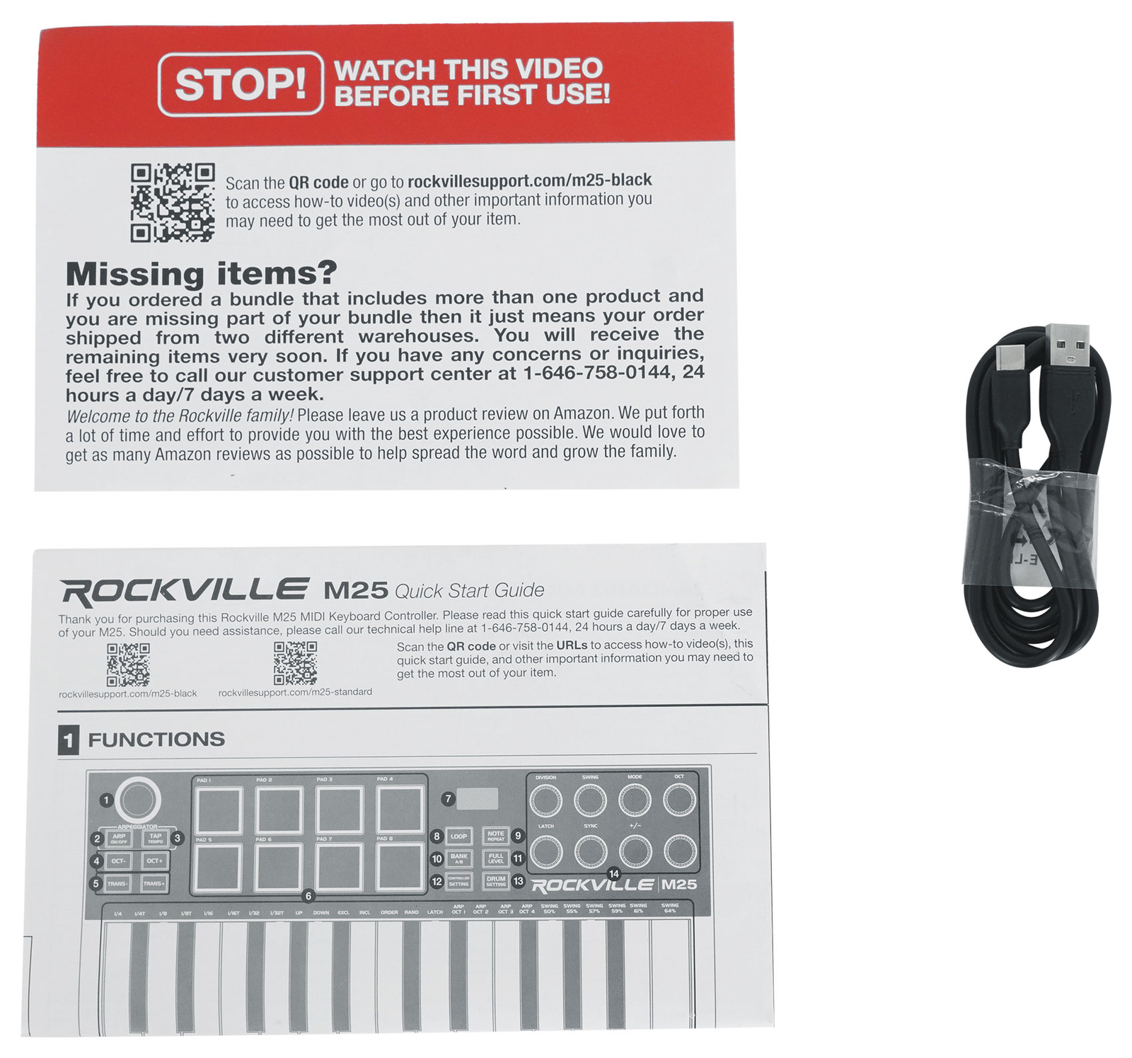 Rockville M25 BLACK 25 Key USB Wireless MIDI Keyboard Controller With Bluetooth
