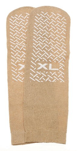 Medline 10606D XL Beige Slipper Socks Pair Men's 10-12 Womens 11-13 For Patients