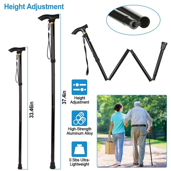 Light Foldable Aluminum Walking Cane Height Adjustable Portable Mobility Stick