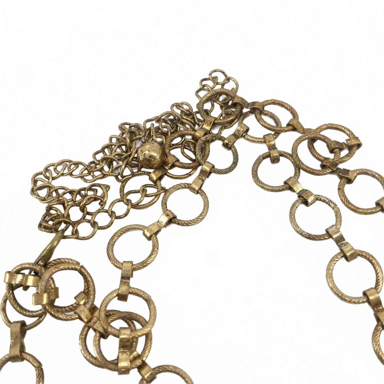 Vintage Goldtone Textured Circle Link Chain Long Necklace Boho Layering