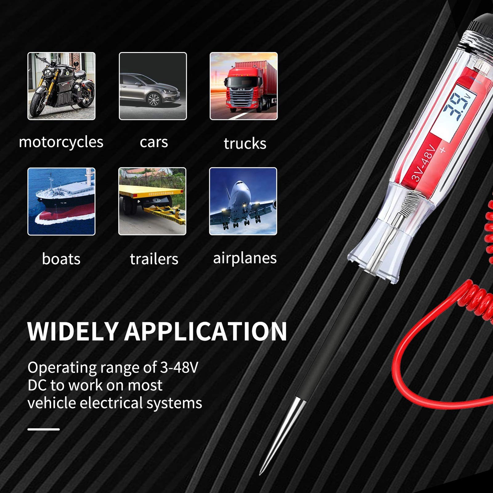 AWBLIN Automotive Test Light, DC 3-48V Digital LCD Circuit Tester Heavy Black