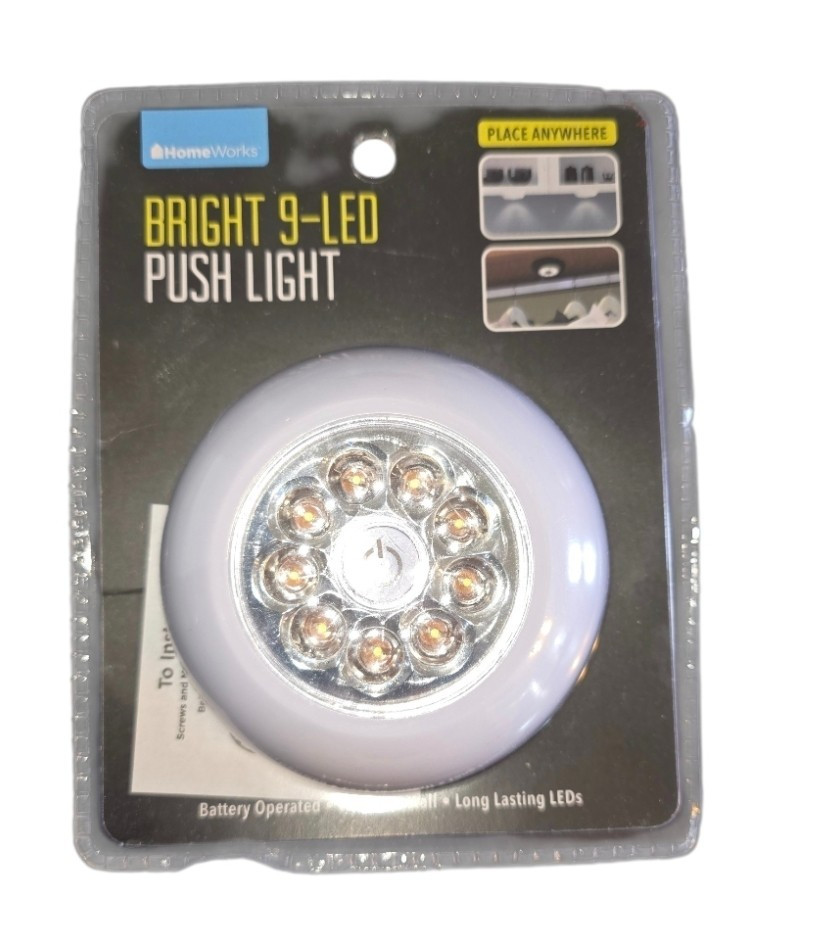 Home Works Bright 9 LED Push Light Brand New Closet Batteries Not Included