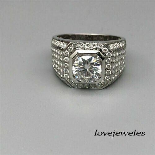 Lab Created 2.50CT Round Cut Diamond 925 Silver Men's Engagement Wedding Ring