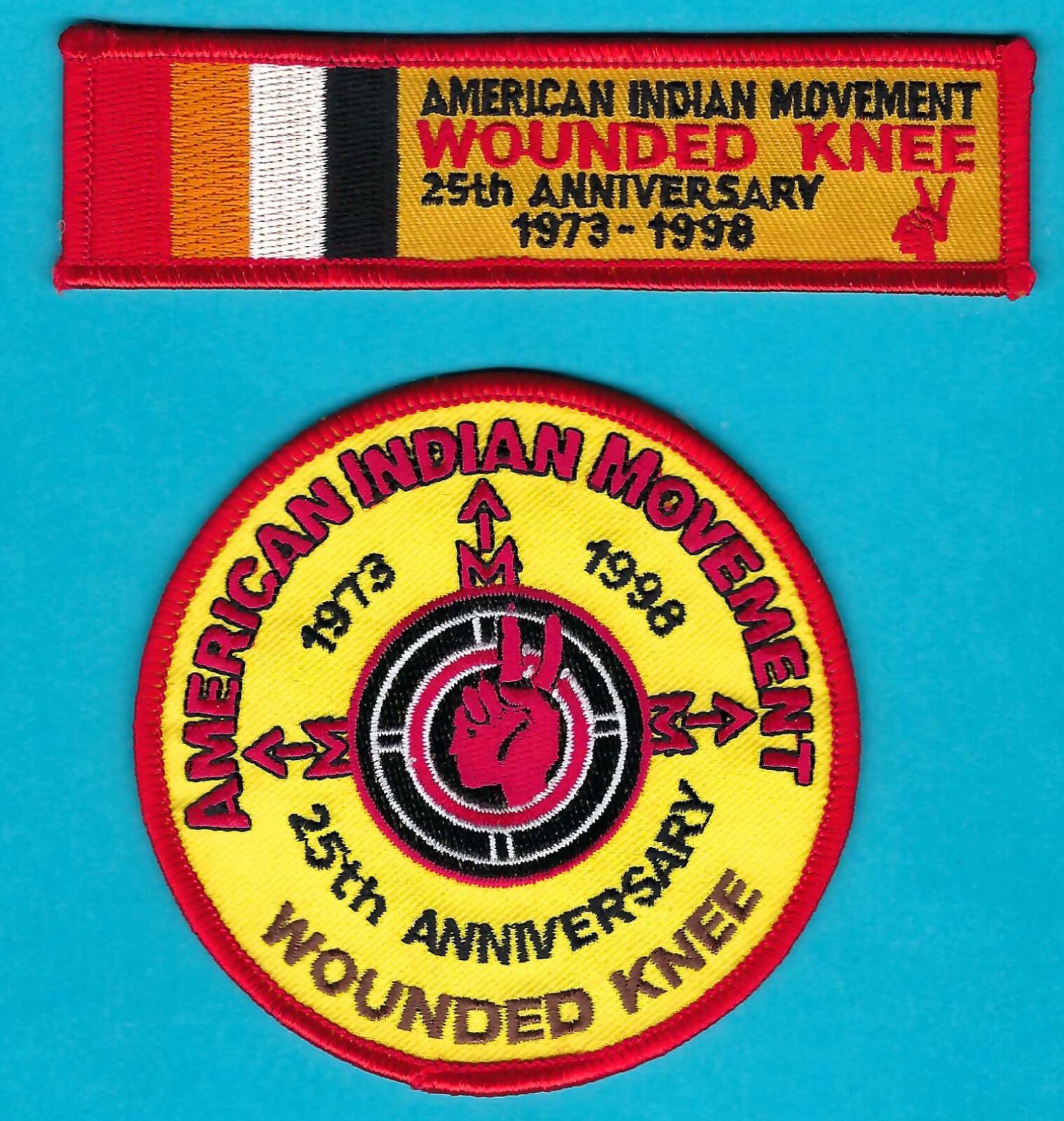 AIM AMERICAN INDIAN MOVEMENT RWK 25TH ANNIVERSARY PATCH 2 PIECE SET