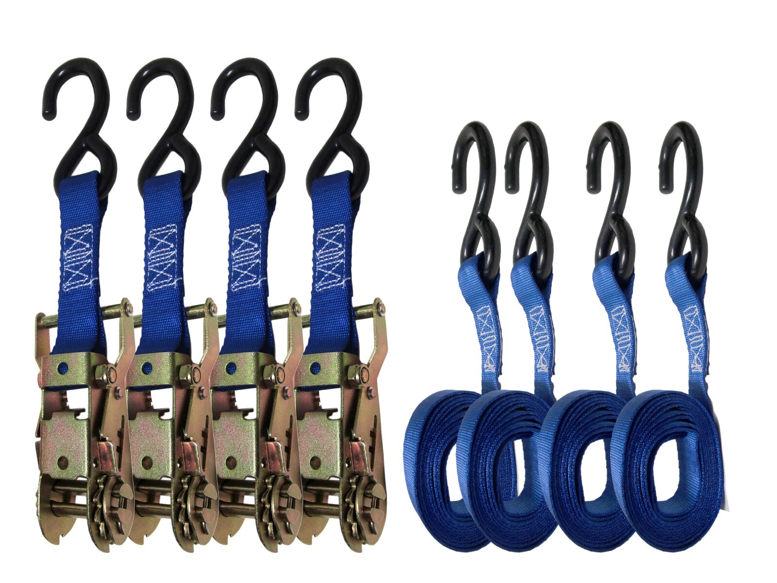 4 Pack 1" x 15FT Ratchet Tie Down Straps Blue Webbing 1000 LB WLL