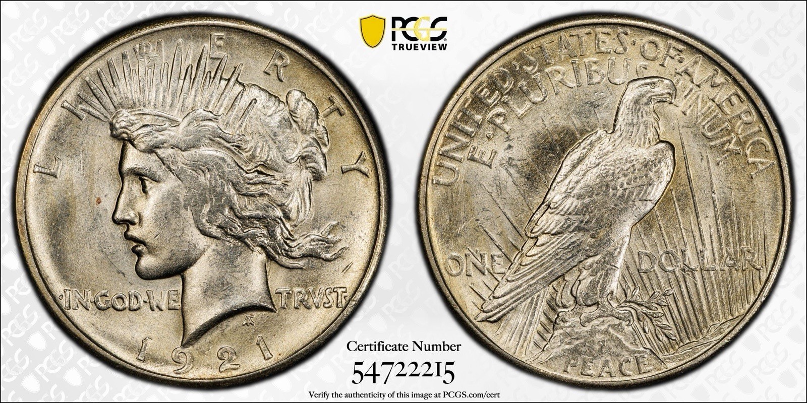 1921 $1 Peace Silver Dollar High Relief PCGS MS62 First Year US Coin Key Date!