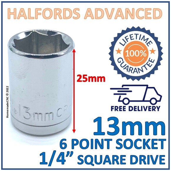 Halfords Advanced 13mm 1/4" Square Drive 6 Point Socket - Lifetime Guarantee