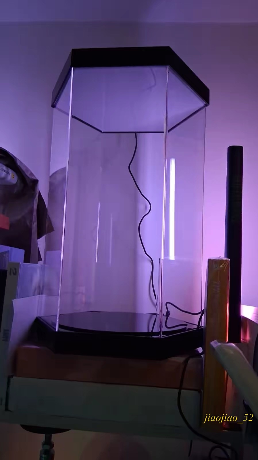LED Rotating Hex Acrylic Display Box Silent Turntable Figure Model Dust Showcase