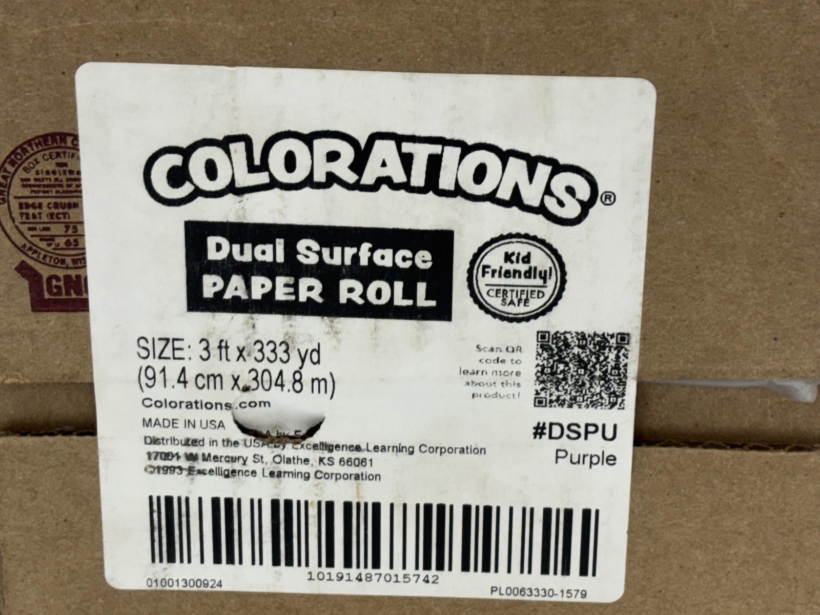 Colorations Dual Surface Paper Roll 3ft x 333yd Art Craft Kids Drawing Made in U
