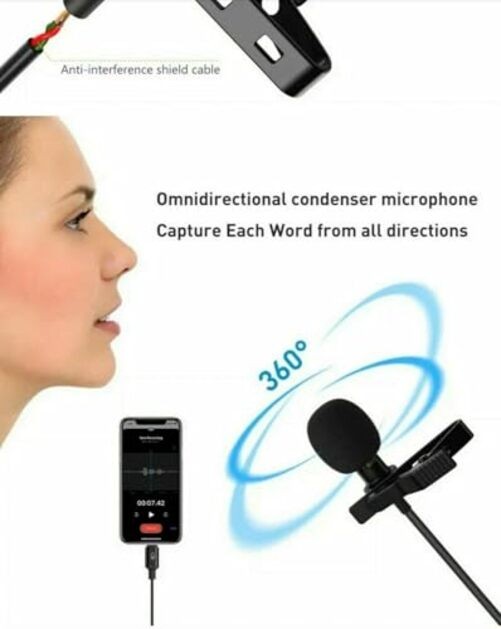 Lavalier Stereo Clip-on Microphone Condenser USB-C for Android, Compatible