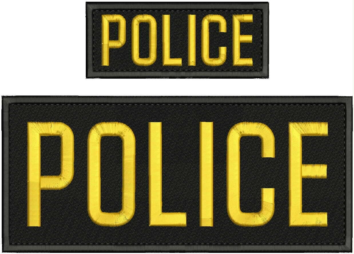 POLICE embroidery patches 4x10 and 2x5 hook on back gold letters