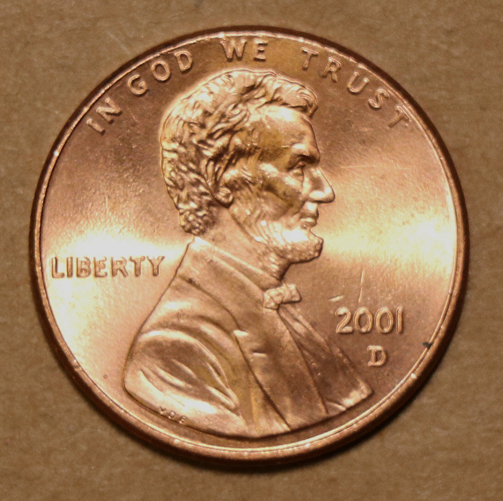 2001 D Lincoln Memorial Cents BU