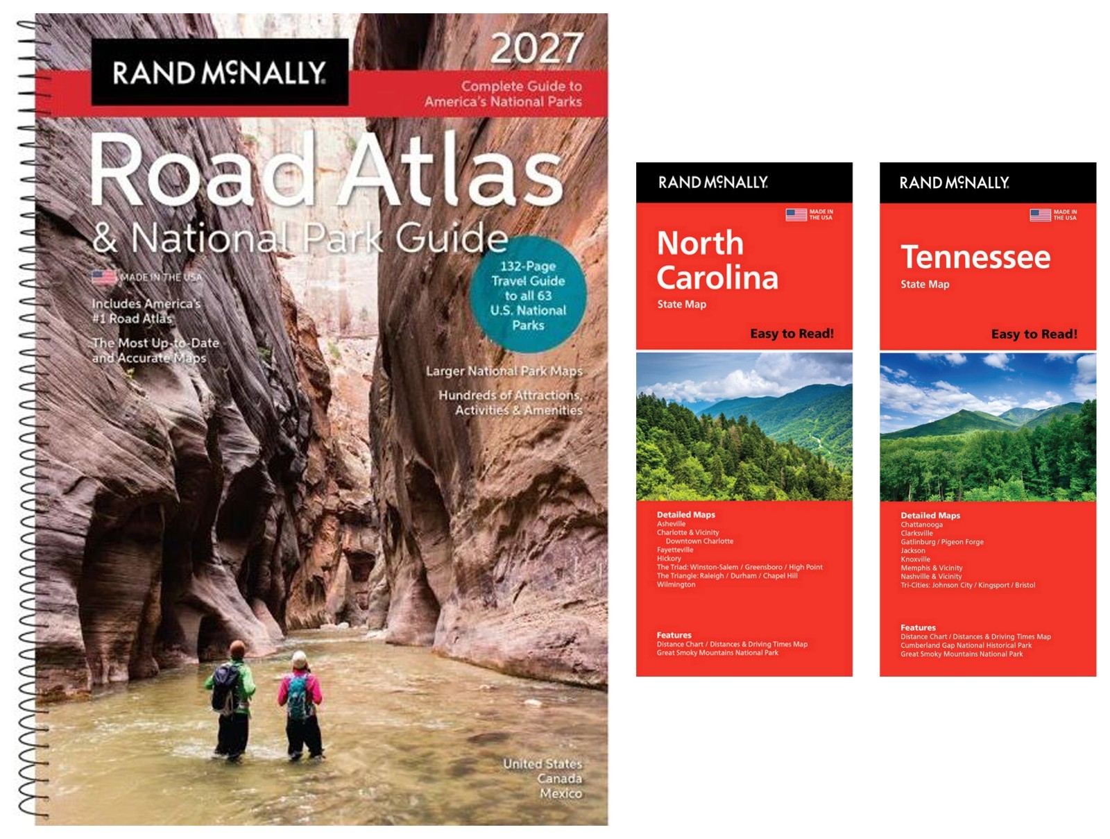 Rand McNally 2027 Road Atlas & National Park Guide + Easy-to-Read NC & TN Maps