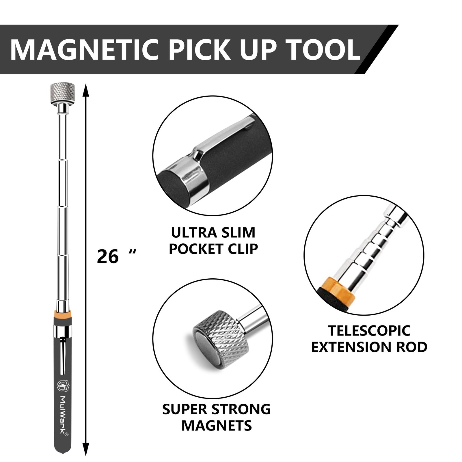 Mulwark 5pcs Telescoping Magnetic Pickup Tool with Strong Pull Force Small
