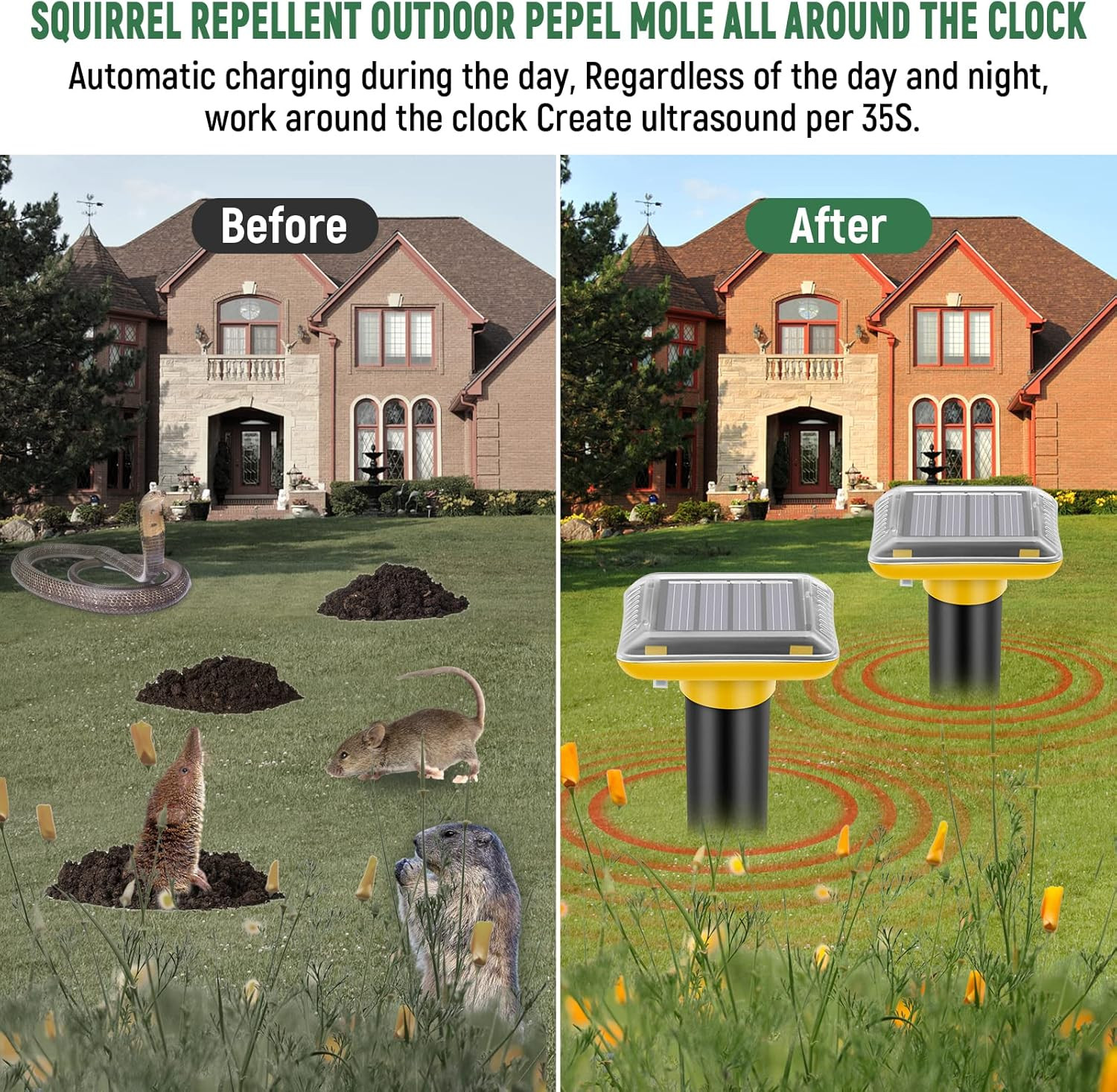 Solar-Powered Ultrasonic Mole and Gopher Repellent - 6 Pack