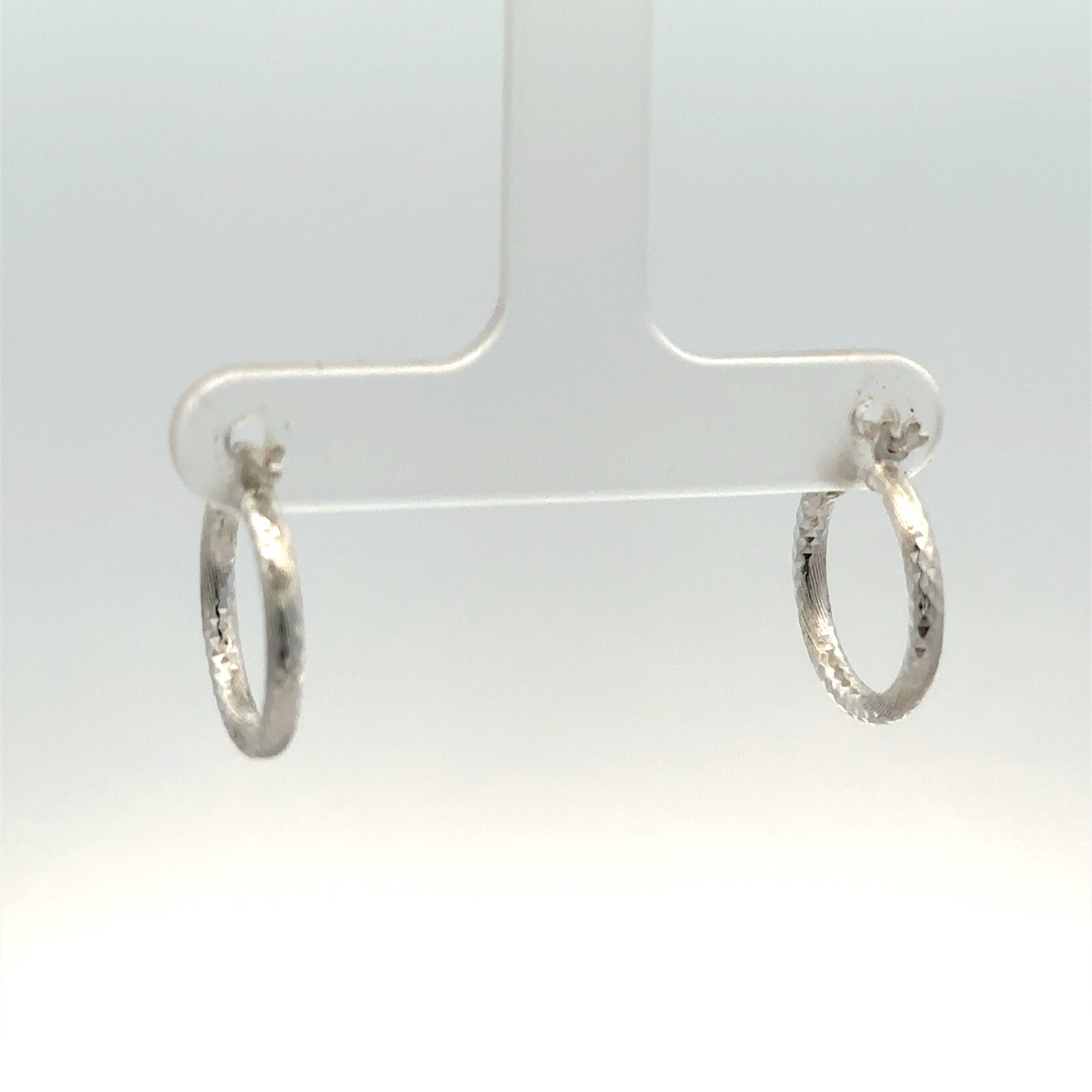 Sterling Silver Hoop Earrings Diamond Cut And Line Pattern (2 x 16 mm)
