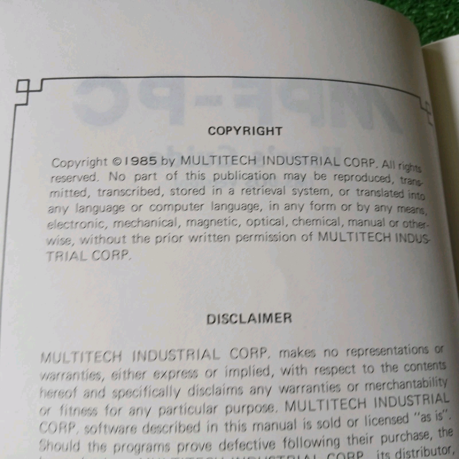 2 MICROSOFT MS-DOS/MPF-PC USER MANUALS 1983,1985 MULTITECH INDUSTRIAL CORP VTG